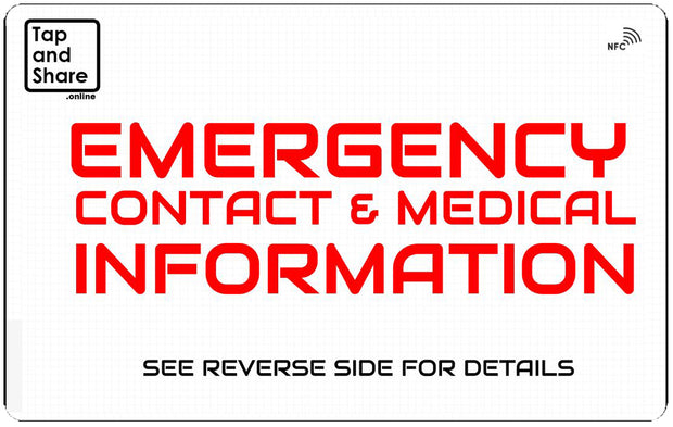 Smart NFC Emergency Medical Alert ID Information Card with passive geolocation tracking system