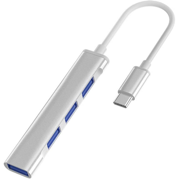Portable 4-Port USB-C Hub Adapter USB-C to USB-3.0 x1 USB-2.0 x3 Data Transfer Charging for PC \ Laptop