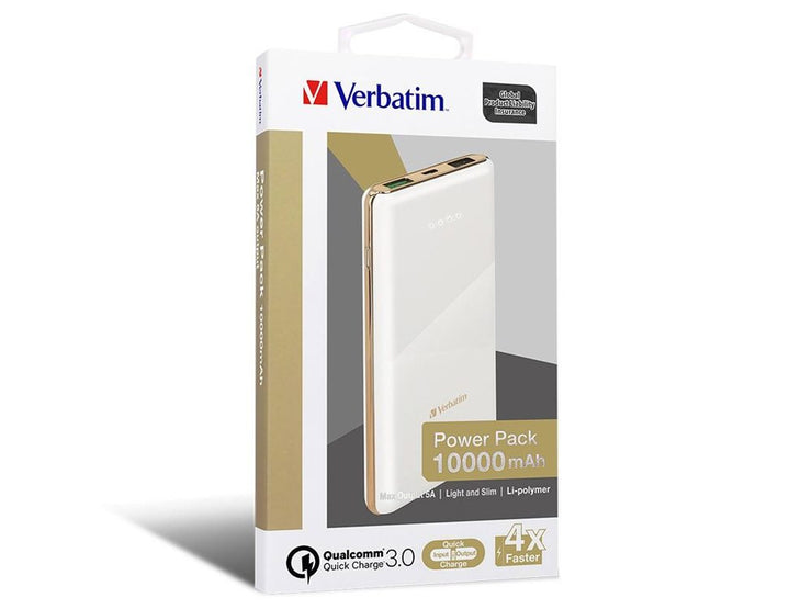 Verbatim 10000 mAh Rapid Charging Power Bank | Dual Outputs |  USB-A port | Quick Charge 3.0