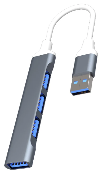 Dark Player Portable 4-Port USB-A Hub Adapter  | USB-3.0 x1 USB-2.0 x3  | Data Transfer | Charging | for PC \ Laptop