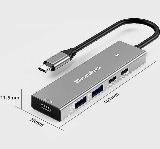 Dark Player Blueendless 4-in-1 USB Type-C Hub with 2 USB-A Ports, 2 USB-C Ports, and 1 Type-C Power Supply Port