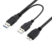 USB 3.0 Y Cable Micro Type B Male to Standard Type A Male Dual USB Power Supply | External HDD Data & Power