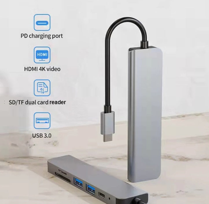 Dark Player Executive USB C Docking Station Hub 6-IN-1 | USB Type-C | 4K HDMI Adapter | USB 3.0 | SD/TF Card Reader | PD Fast Charge port