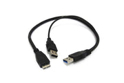 USB 3.0 Y Cable Micro Type B Male to Standard Type A Male Dual USB Power Supply | External HDD Data & Power