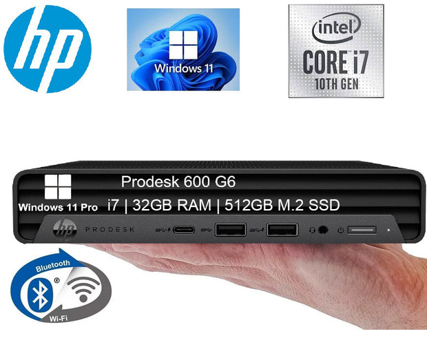 HP ProDesk 600 G6 Desktop Mini PC | i7-10700 @ 4.80GHz | 32GB RAM | 512GB M.2 SSD | WIFI + BT | Windows 11 Pro | Refurbished