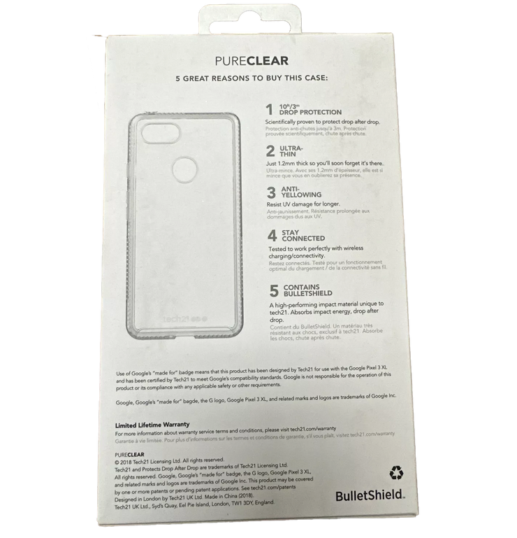 Tech21 Evo Check Case for Google Pixel 3 XL T21-6267 - Clear | Shockproof, Wireless Charging Compatible