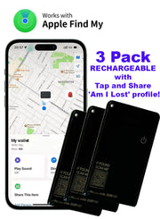 Tap and Share 2-In-1 SmartTrack iCard with 'Am I Lost' - Wallet Tracker (Rechargeable battery) | 3-Pack - WORKS WITH THE APPLE® FIND MY™ APP (Black)