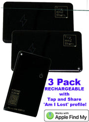 Tap and Share 2-In-1 SmartTrack iCard with 'Am I Lost' - Wallet Tracker (Rechargeable battery) | 3-Pack - WORKS WITH THE APPLE® FIND MY™ APP (Black)
