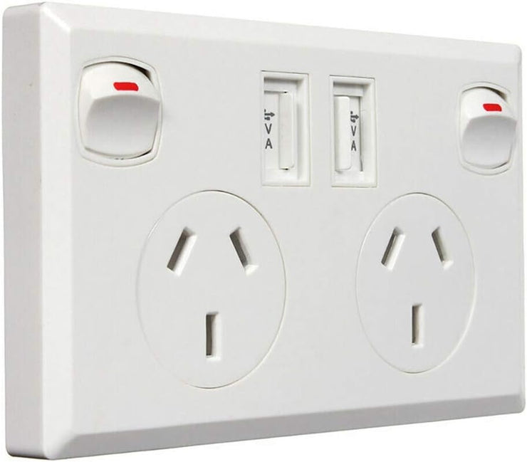 Dual USB Australian Power Point Wall Socket | 240V AC Outlet with 2x U ...