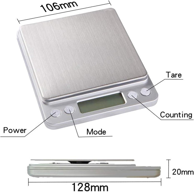 Dark Player Precision Scale 3000g x 0.1g - Digital Mini Scale for Jewelry, Food, Coffee, Baking & More - Portable with LCD Display & Smart Functions