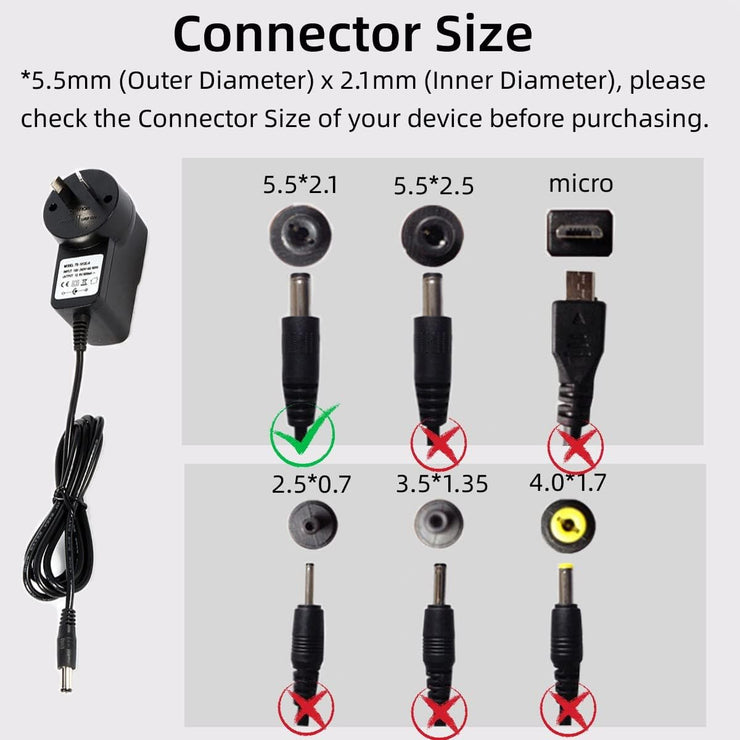 AC 100-240V to DC 12V 1A Power Supply Adapter – 5.5mm x 2.1mm Connector