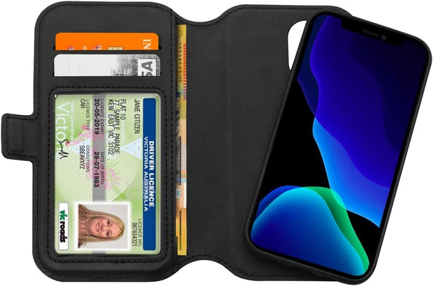 3sixT NeoWallet 2.0 iPhone 12 Mobile Case - Black | RFID Protection + clear diving licence window