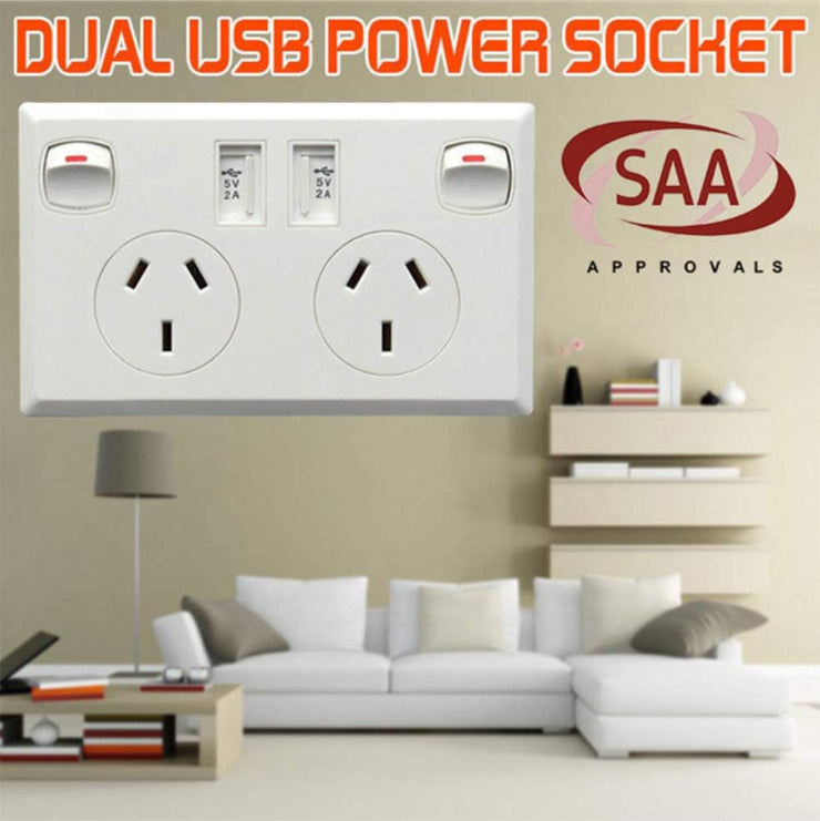 Australia Powerpoint Plug Dual USB Australian Power Point Wall Socket | 240V AC Outlet with 2 US ...