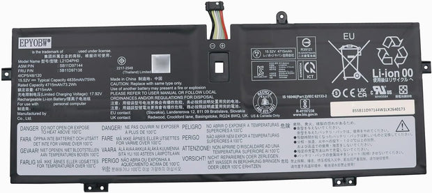 L21D4PH0 Laptop Battery SB11D97138 SB11D97144 4835mAh 75W for Lenovo Yoga 9