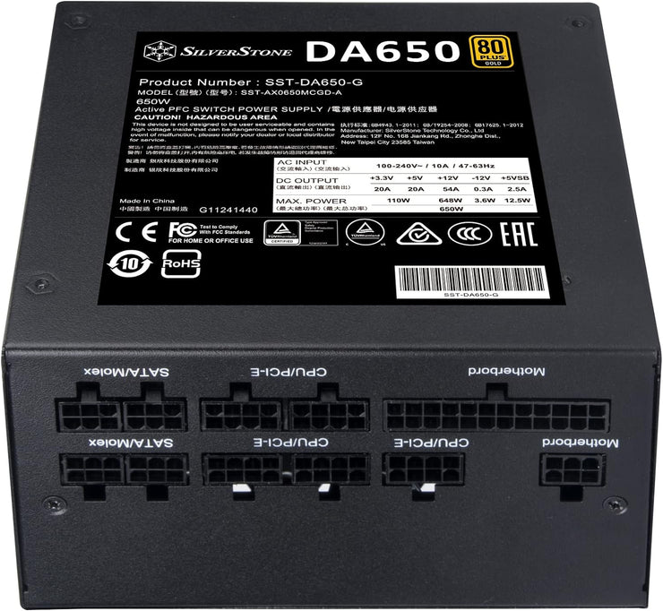 Silverstone DA650 Gold, 80 Plus Gold 650W Fully Modular ATX Power Supply, SST-DA650-G