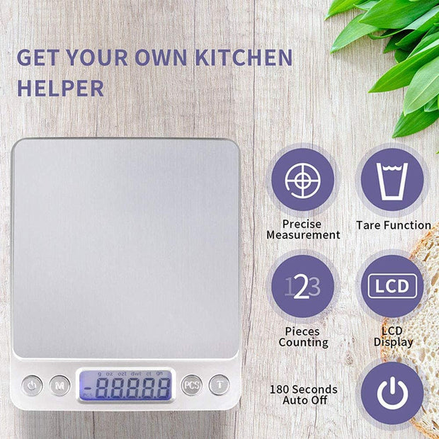 Dark Player Precision Scale 3000g x 0.1g - Digital Mini Scale for Jewelry, Food, Coffee, Baking & More - Portable with LCD Display & Smart Functions