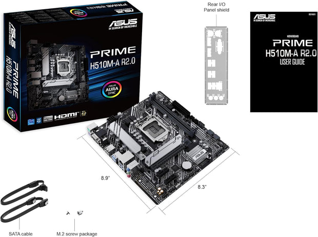 ASUS Prime H510M-A R2.0 Motherboard | Intel LGA1200, DDR4, mATX, USB 3.2, M.2, 1Gb Ethernet, Aura Sync RGB
