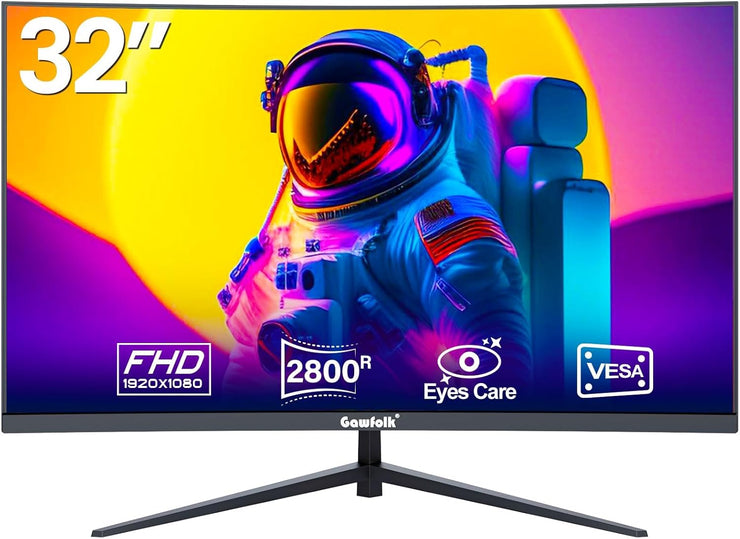 Gawfolk 32" Ultra-Thin Curved Monitor – Full HD, 75Hz, Eye Care, HDMI + VGA