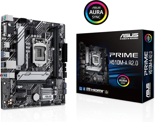 ASUS Prime H510M-A R2.0 Motherboard | Intel LGA1200, DDR4, mATX, USB 3.2, M.2, 1Gb Ethernet, Aura Sync RGB