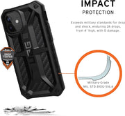 Urban Armor Gear UAG iPhone 12 Mini 5G - (5.4 inch) Rugged Lightweight Slim Shockproof Premium Monarch Protective Cover, Carbon Fiber