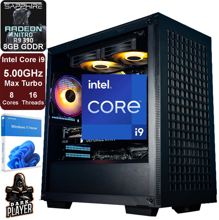 Intel Core i9 5.00GHz 32GB R9-8GB GPU 512 M.2 SSD +2TB Gaming PC WIFI BT WIN 11