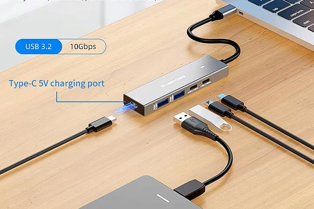 Dark Player Blueendless 4-in-1 USB Type-C Hub with 2 USB-A Ports, 2 USB-C Ports, and 1 Type-C Power Supply Port