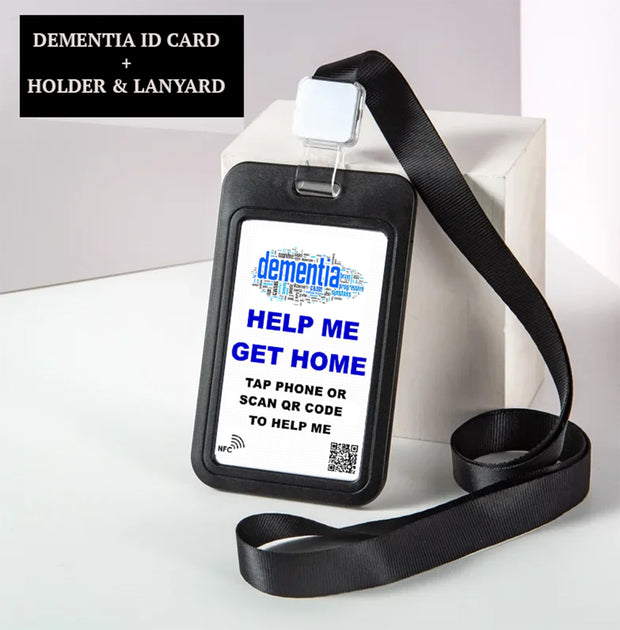 Black Lanyard & Smart NFC Dementia 'HELP ME GET HOME' Medical ID Information Card with Passive Geolocation Tracking System