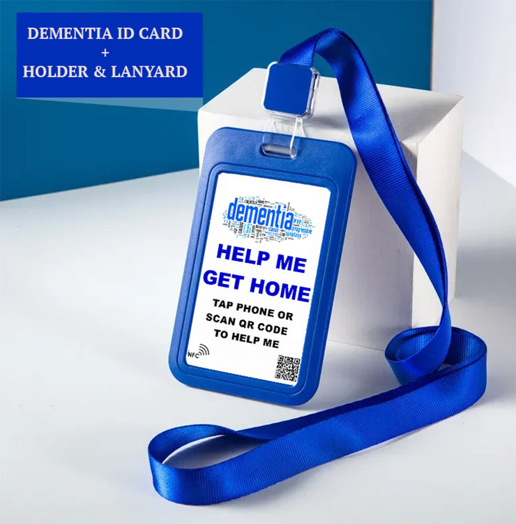 Blue Lanyard & Smart NFC Dementia 'HELP ME GET HOME' Medical ID Information Card with Passive Geolocation Tracking System