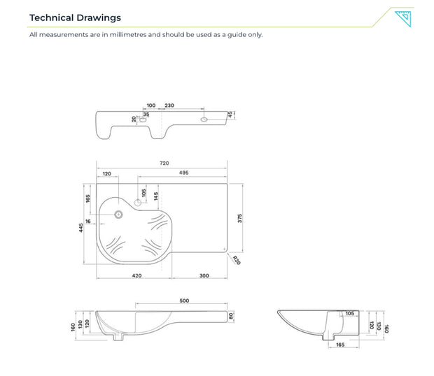 Gentec Sterisan 710mm Anti-Microbial Accessible Wall-Mounted Basin Sink with Right-Hand Shelf - Tap Hole