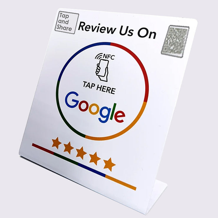 Tap and Share Contactless Sharing Smart NFC 'Review us on Google' XL Counter Sign + QR code | White XL