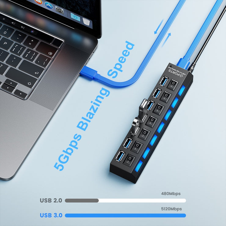 Dark Player 7-Port USB Hub With individual Switches