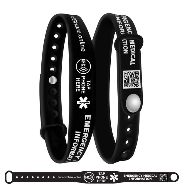 Smart NFC Emergency Medical Information Wristband ID with passive geolocation tracking system