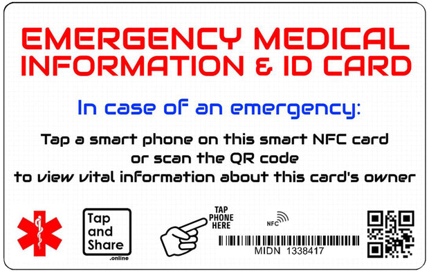 Blue Lanyard & Smart NFC Emergency Medical Alert ID Information Card with Passive Geolocation Tracking System