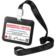 Black Lanyard & Smart NFC Emergency Medical Alert ID Information Card with Passive Geolocation Tracking System