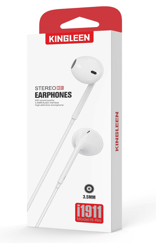 Kingleen Premium 3.5mm Stereo Earphones with Mic - White