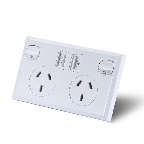 Dual USB Australian Power Point Wall Socket | 240V AC Outlet with 2x U ...