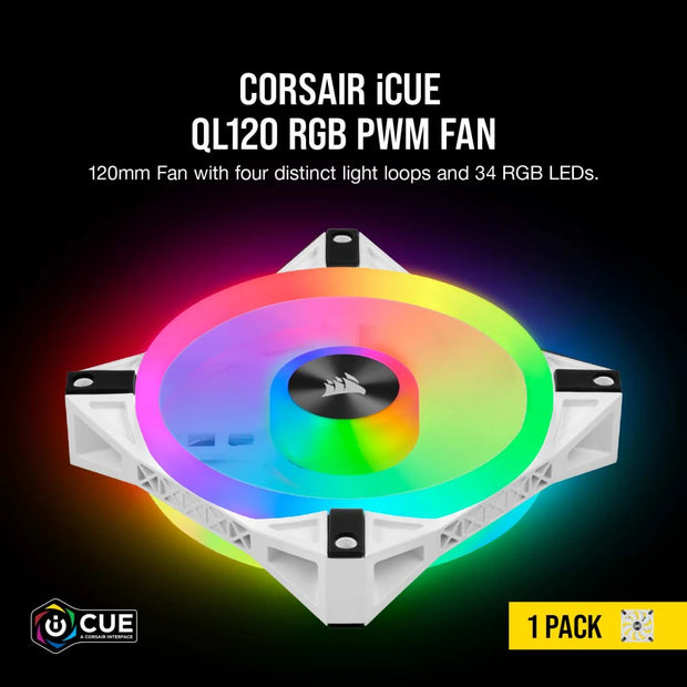 Corsair iCUE QL120 RGB 120mm PWM White Fan — Single Pack