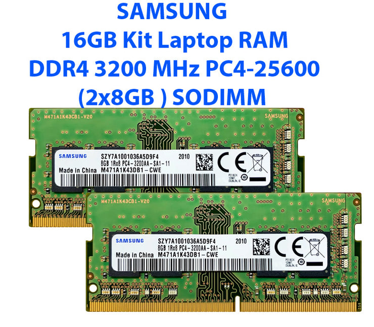 Samsung 16GB Kit (2x 8GB) DDR4 3200MHz PC4-25600 SODIMM 262-Pin Laptop Notebook RAM Memory Module - M471A1K43DB1-CWE