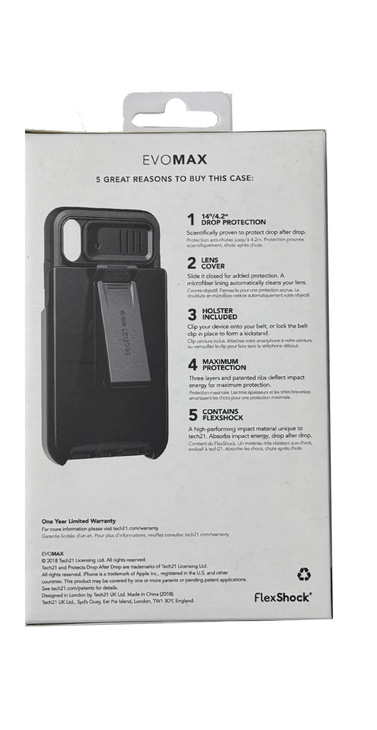 Tech21 Evo Max Case for iPhone Xs Max - Black | 14ft Drop Protection, Lens Cover & 3 Layers of Protection