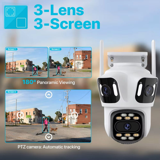 Dark Player 6K Wireless IP Camera | Advanced Outdoor CCTV Security with Triple Lens Technology | 256GB Storage | Wall or Top Mountable