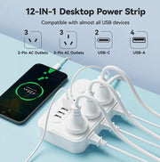 Dark Player 12-in-1 Power Board | 6 AC Outlets, 4 USB-A & 2 USB-C Ports | Surge-Protected Charging Station for Home & Office