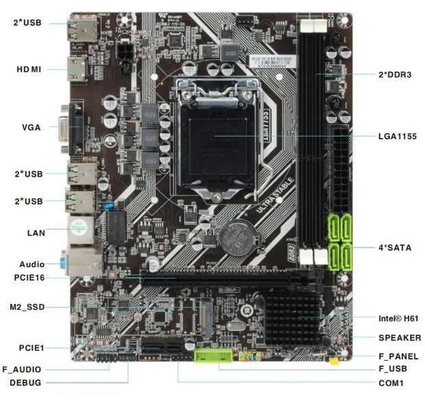 Esonic H61DA1 LGA 1155 M.2 m-ATX DDR3 Motherboard