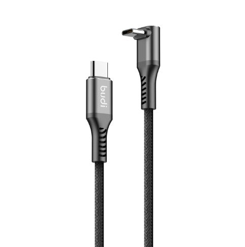 Budi 65W PD Type-C to Type-C Fast Charging Braided Cable (1.2m) - 90° Angled, Durable, High-Speed Charging