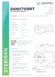 Gentec Sterisan 710mm Anti-Microbial Accessible Wall-Mounted Basin Sink with Right-Hand Shelf - Tap Hole