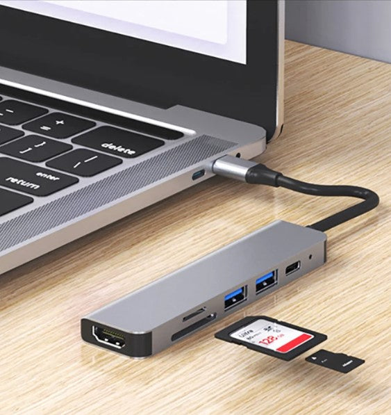 Dark Player Executive USB C Docking Station Hub 6-IN-1 | USB Type-C | 4K HDMI Adapter | USB 3.0 | SD/TF Card Reader | PD Fast Charge port