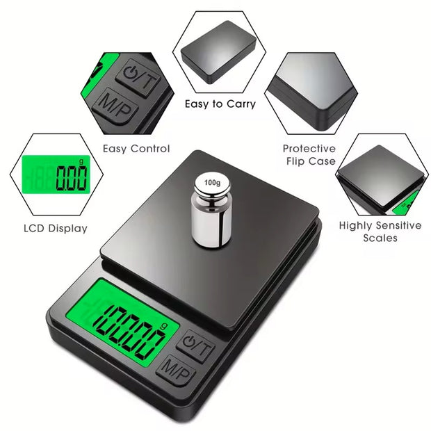 Dark Player Precision Pocket Scale 1000g x 0.01g - Digital Mini Scale for Jewelry, Food, Coffee, Herbs & More - Compact & Portable with Backlit LCD