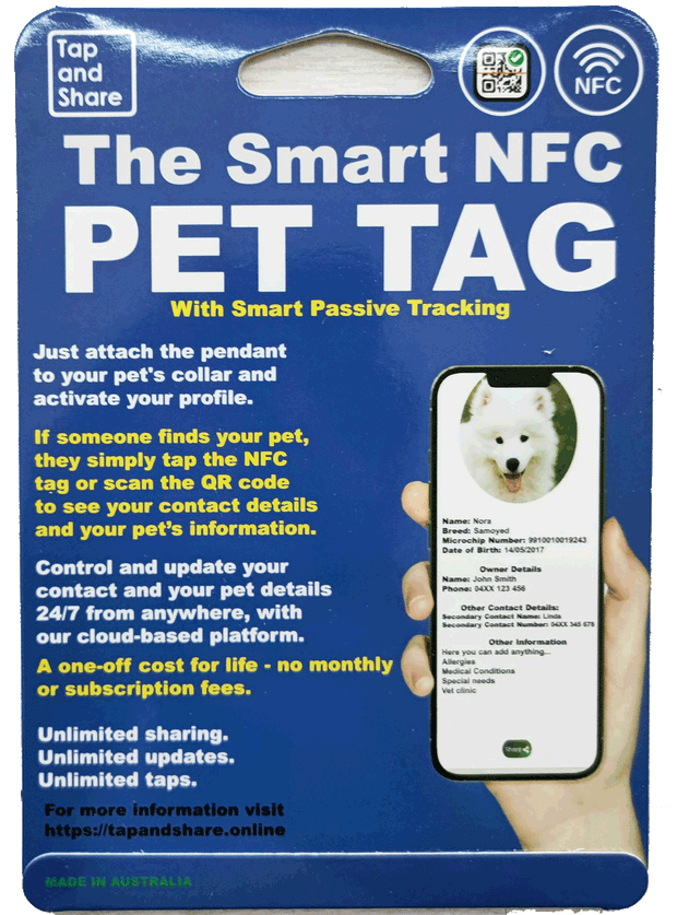 Smart NFC Pet Tag with Smart Passive Tracking - Ideal For Dogs