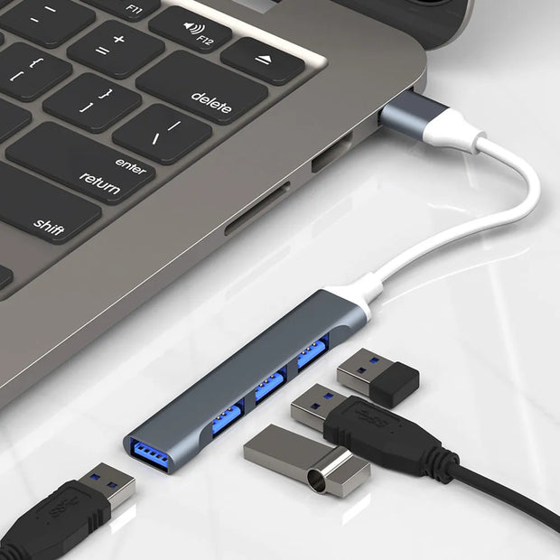 Dark Player Portable 4-Port USB-A Hub Adapter  | USB-3.0 x1 USB-2.0 x3  | Data Transfer | Charging | for PC \ Laptop