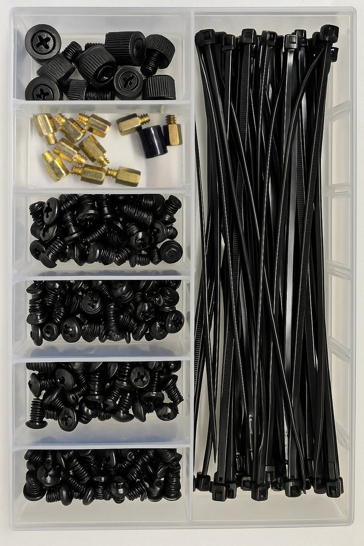 192PCS PC Screws Kit with Cable Ties, Brass Standoffs & Standoff Installation Tool