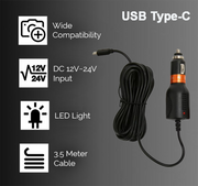 Dark Player 3.5m Car Charger for Dash Camera Video DVR Recorder Power Cord USB Type-C 12V 24V